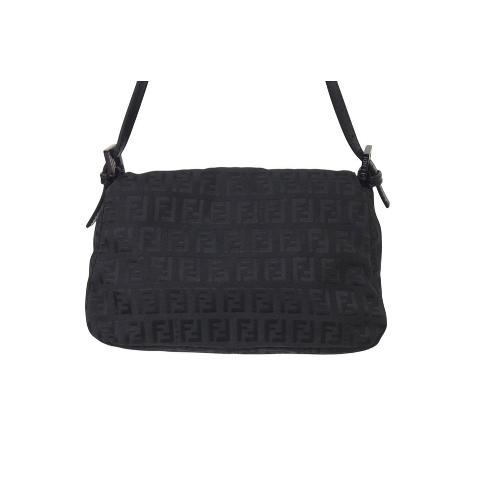 Fendi Black Hardware Zucchino Handbag Bucket Leather Mamma Canvas